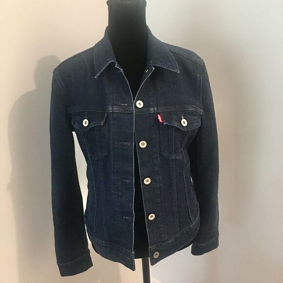 Levi's Jackets & Blazers - LEVIS Dark Wash Blue Denim Jean Fitted Red Tab Classic Jacket Women's Size Small